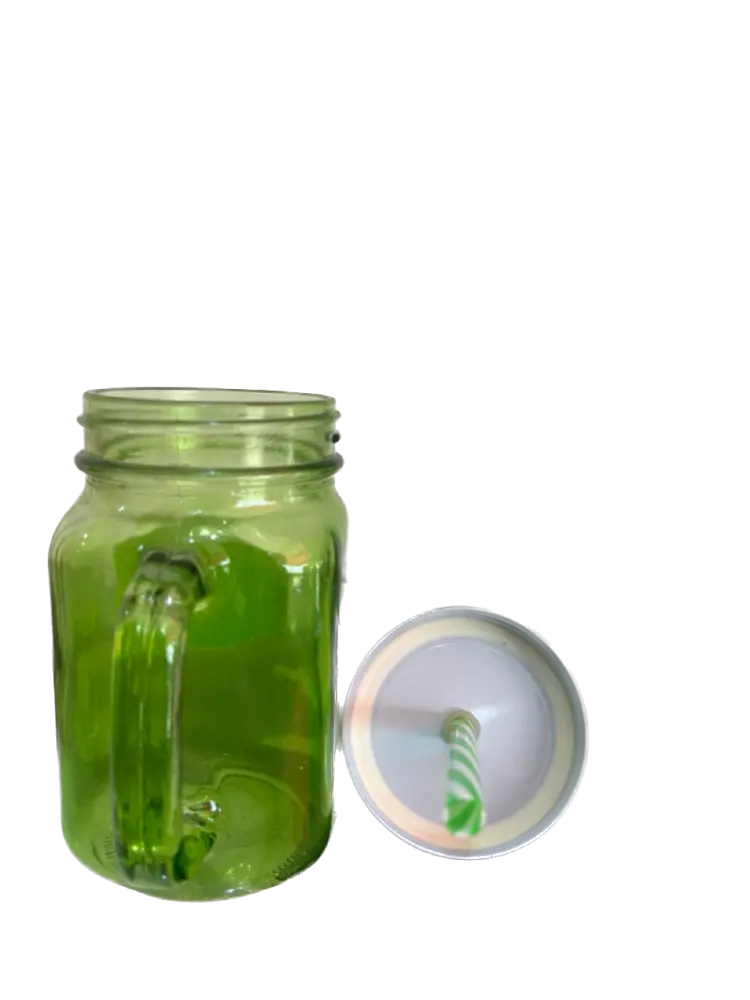 14OZ Colored Mug Sublimation Gradient Mason Jars With Handle Lids and Straw