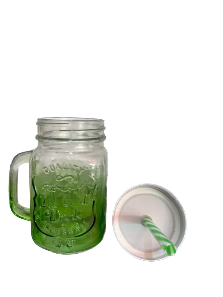 14OZ Colored Mug Sublimation Gradient Mason Jars With Handle Lids and Straw