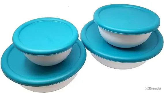 STERILITE 14069 8 Pc Covered Bowl Set, White & Blue