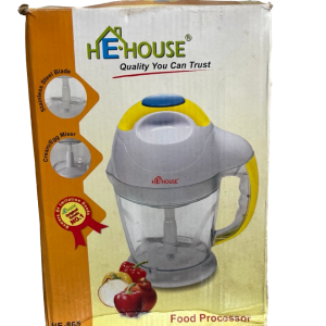 He-House Food Processor, model HE-865 Stainless Steel Blade, Plastic Body, 1 Liter Bowl, Assorted Color