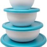 STERILITE 14069 8 Pc Covered Bowl Set, White & Blue