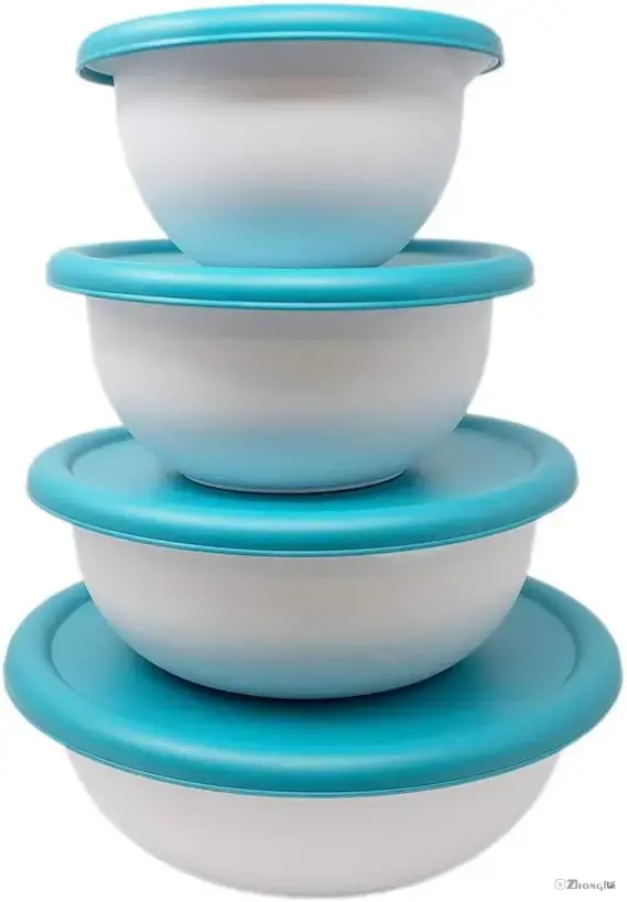 STERILITE 14069 8 Pc Covered Bowl Set, White & Blue