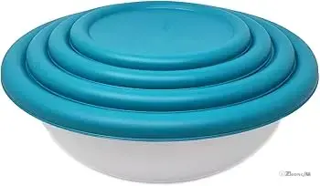 STERILITE 14069 8 Pc Covered Bowl Set, White & Blue