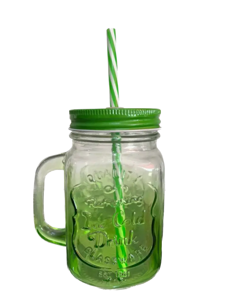 14OZ Colored Mug Sublimation Gradient Mason Jars With Handle Lids and Straw