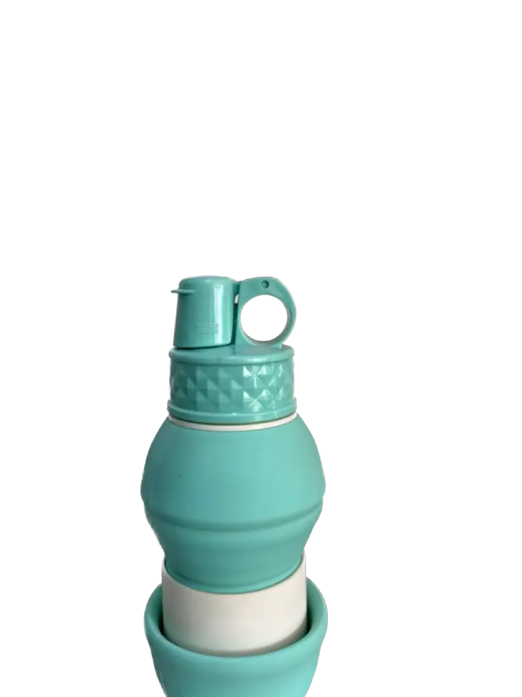 A collapsible silicone sports water bottle