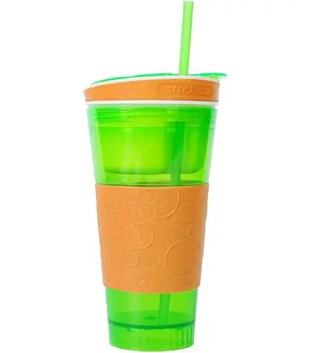 Greeen Snackeez Travel Cup with Straw, 16 oz - All-in-One Snacking Solution