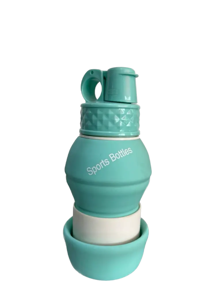 A collapsible silicone sports water bottle
