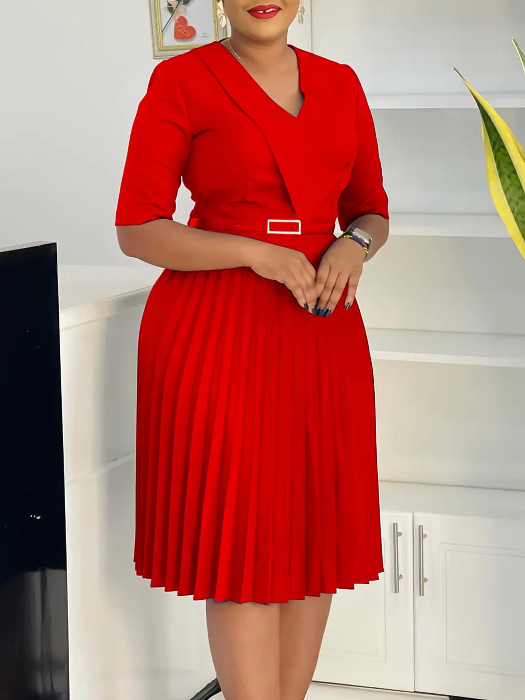 Women's Clothing 2025 Summer New Fashion Stylish V-Neck Pure Color Large Size Puffed .