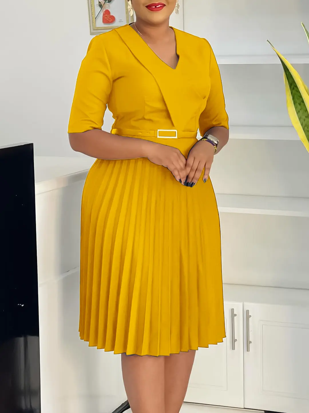 Women's Clothing 2025 Summer New Fashion Stylish V-Neck Pure Color Large Size Puffed .