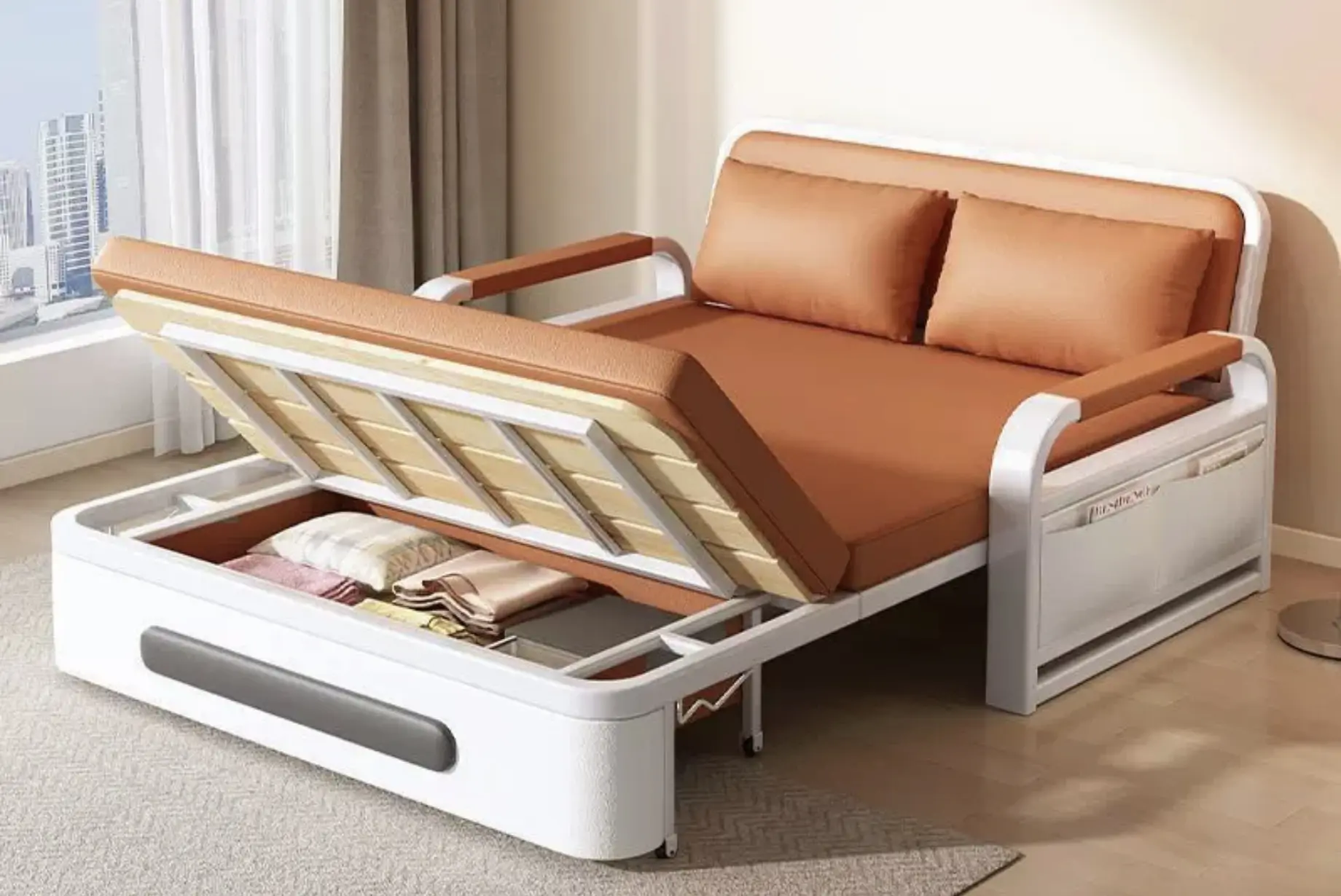 Sofa Bed, Sleeper 2 in 1 Pull Out Couch Bed with Storage Chaise for Living Room, with Pull Out Bed, Futon Folding Sofa Bed, Cozy Sofa Turns Bed, Linen Couch (Different colors 130 cm)