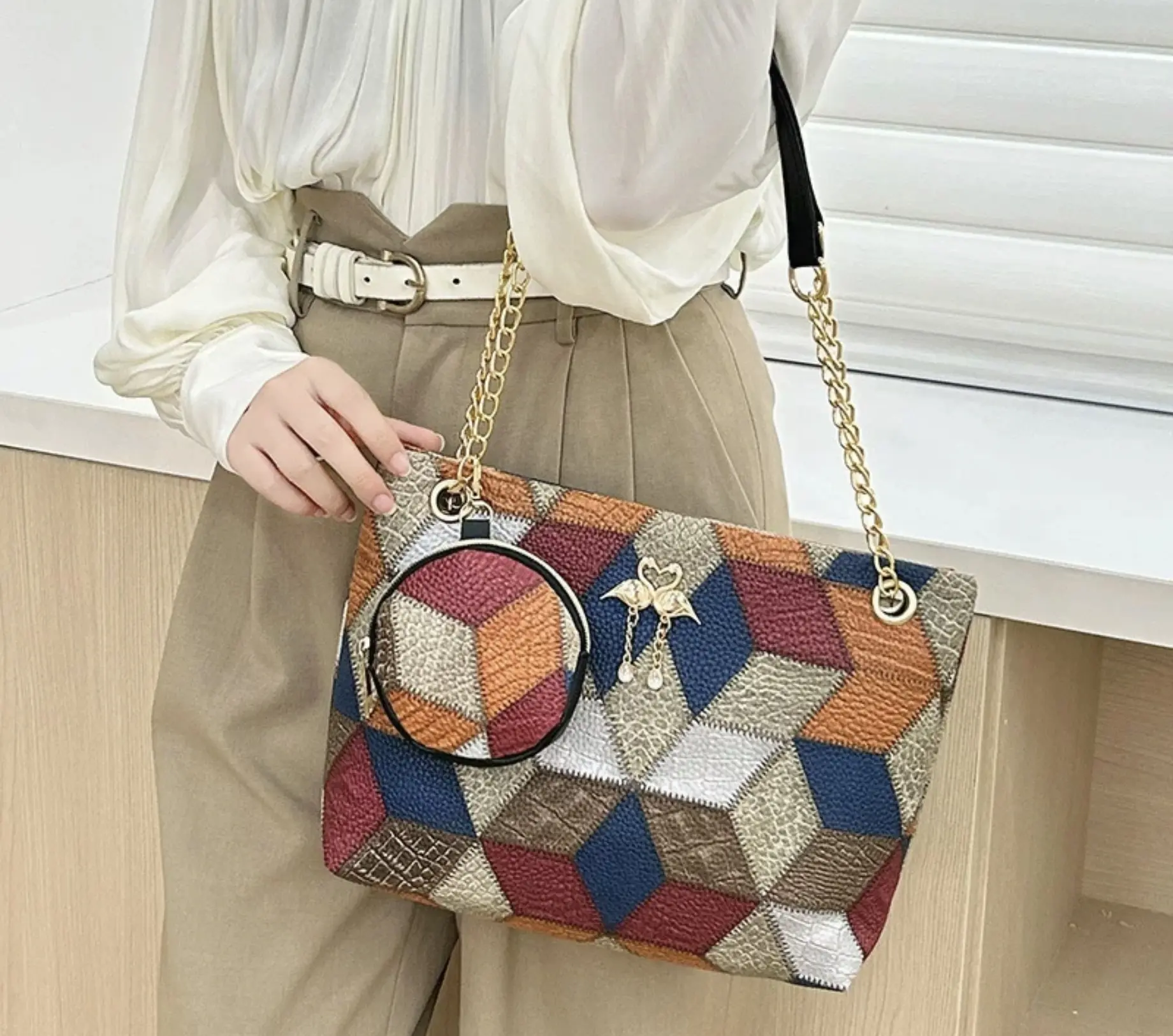 Large Capacity Mother's Bag 2024 New Bag Cross-Border Wholesale women's Bag set of Two shoulder Bags Printed Lace