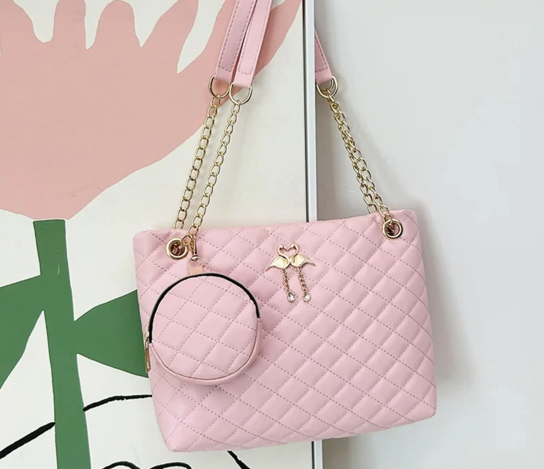 Large Capacity Mother's Bag 2024 New Bag Cross-Border Wholesale women's Bag set of Two shoulder Bags Printed Lace