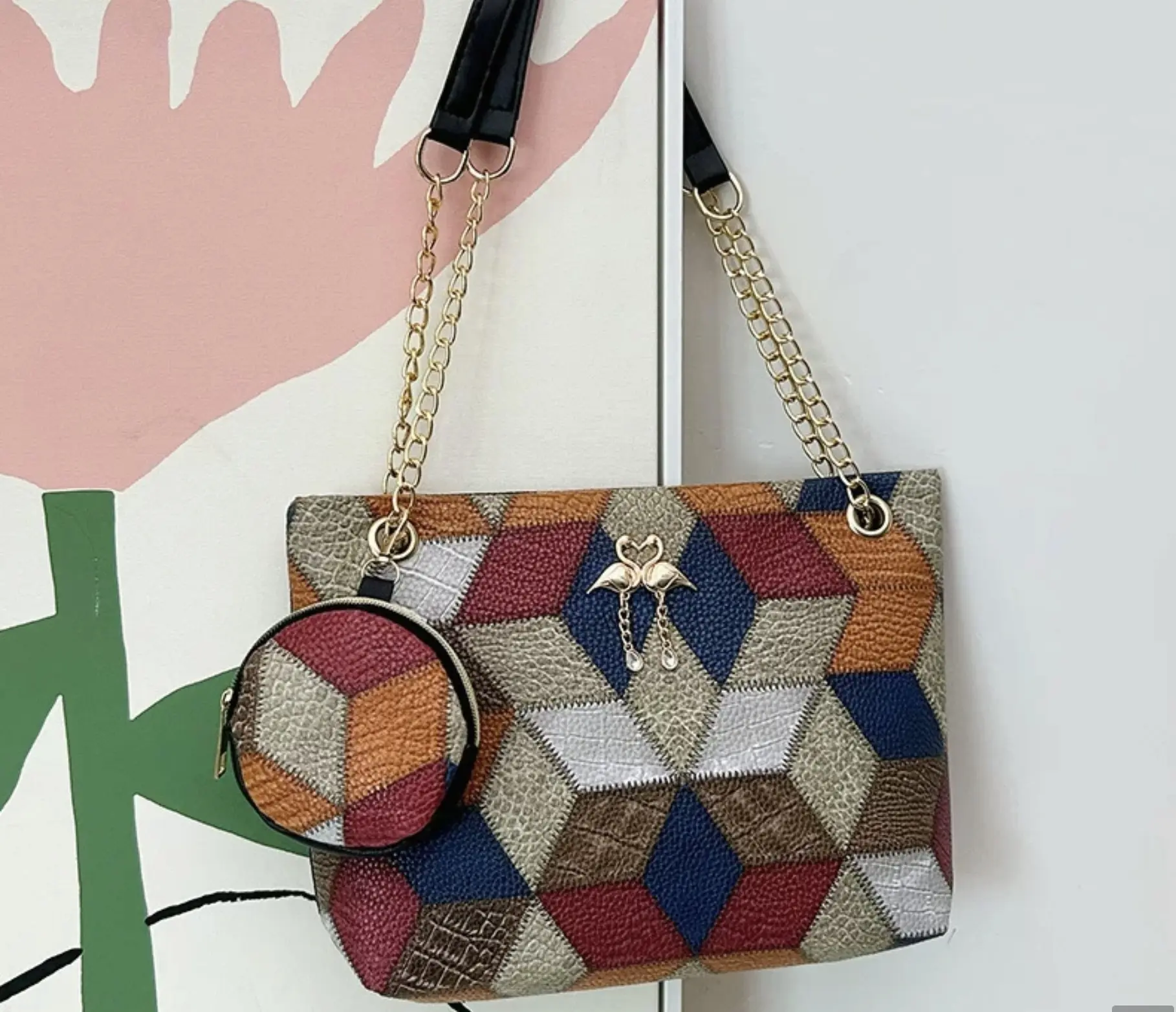 Large Capacity Mother's Bag 2024 New Bag Cross-Border Wholesale women's Bag set of Two shoulder Bags Printed Lace