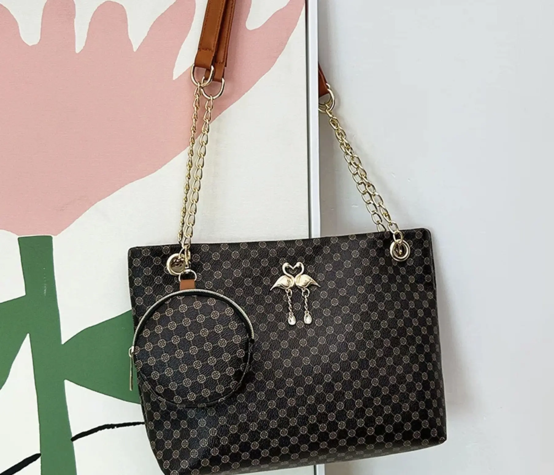 Large Capacity Mother's Bag 2024 New Bag Cross-Border Wholesale women's Bag set of Two shoulder Bags Printed Lace