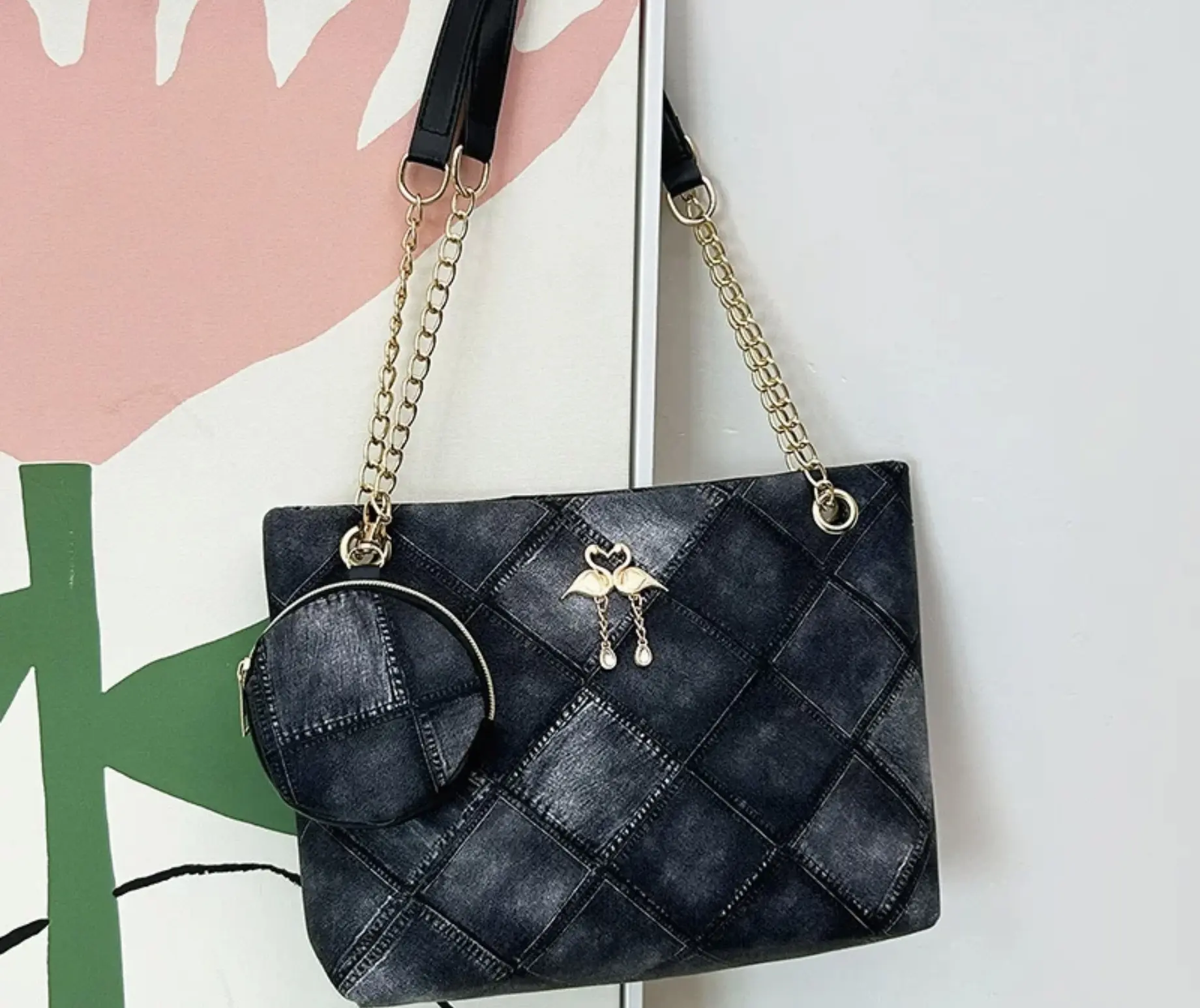 Large Capacity Mother's Bag 2024 New Bag Cross-Border Wholesale women's Bag set of Two shoulder Bags Printed Lace