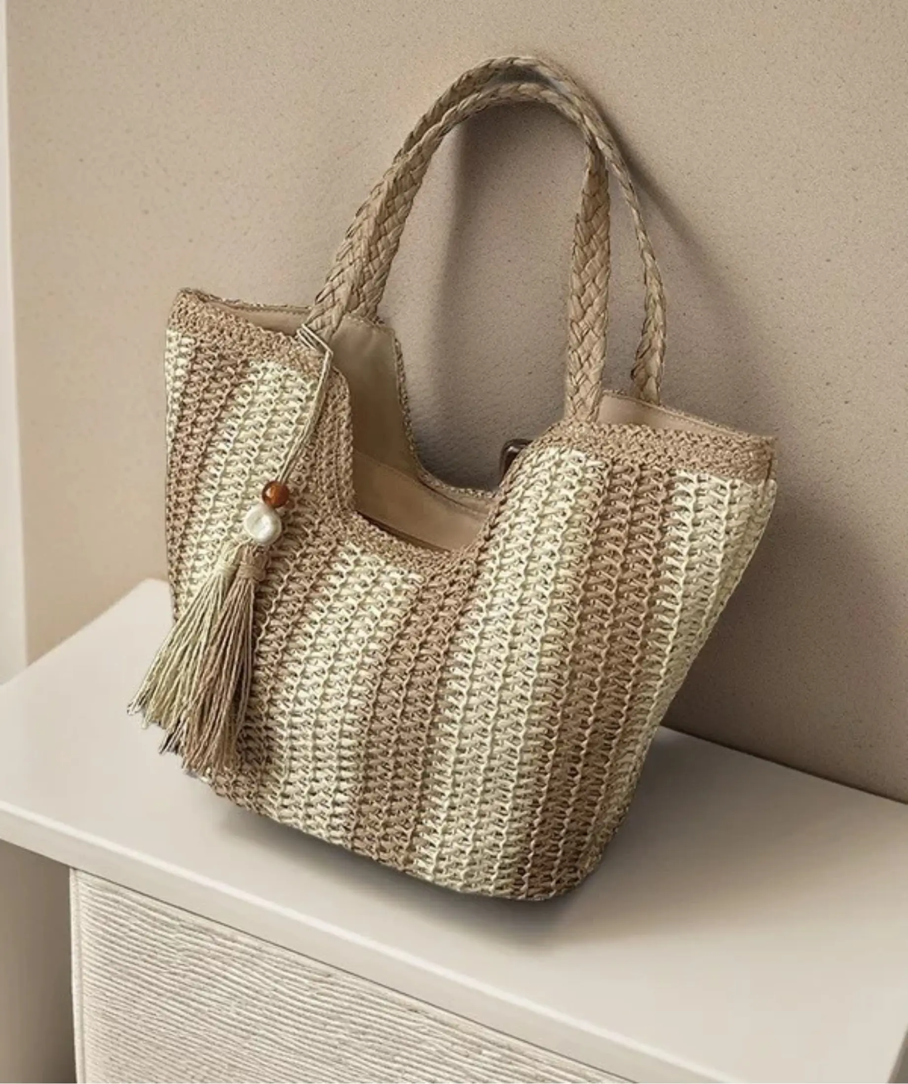Large Capacity Woven Basket Bag for Women, 2025 New Model, Beach, Seaside Vacation, Shoulder Bag, Fashion Woven, Commuter Tote Bag