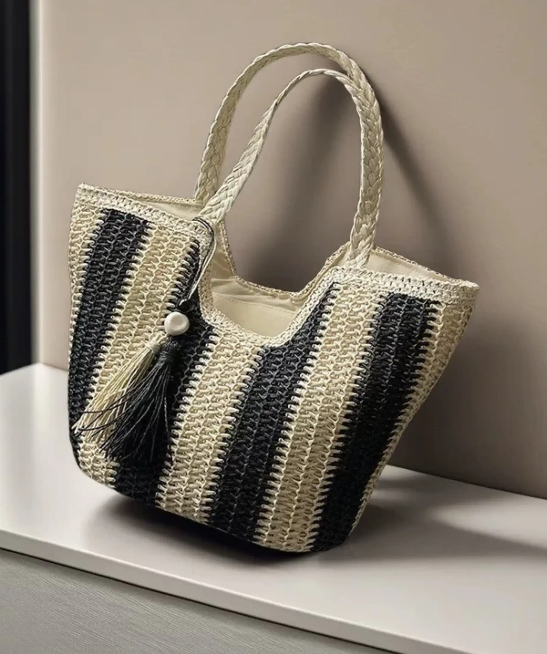 Large Capacity Woven Basket Bag for Women, 2025 New Model, Beach, Seaside Vacation, Shoulder Bag, Fashion Woven, Commuter Tote Bag