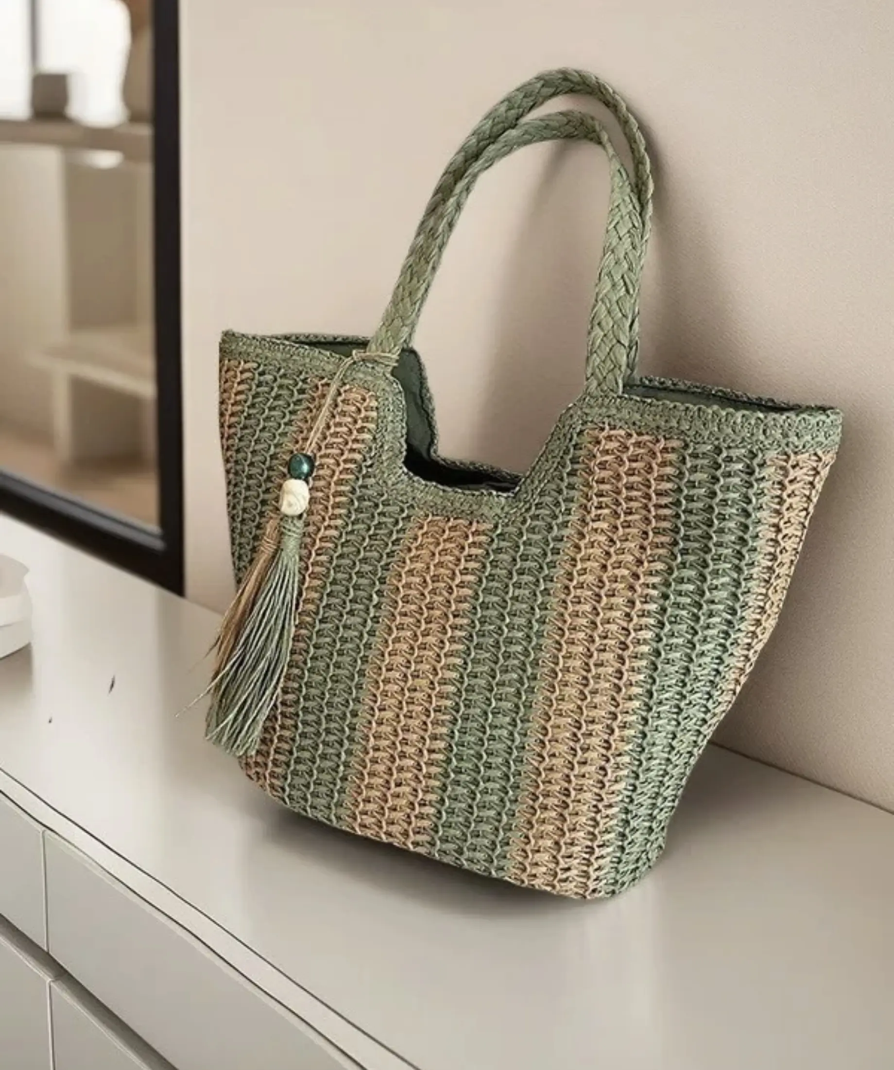 Large Capacity Woven Basket Bag for Women, 2025 New Model, Beach, Seaside Vacation, Shoulder Bag, Fashion Woven, Commuter Tote Bag