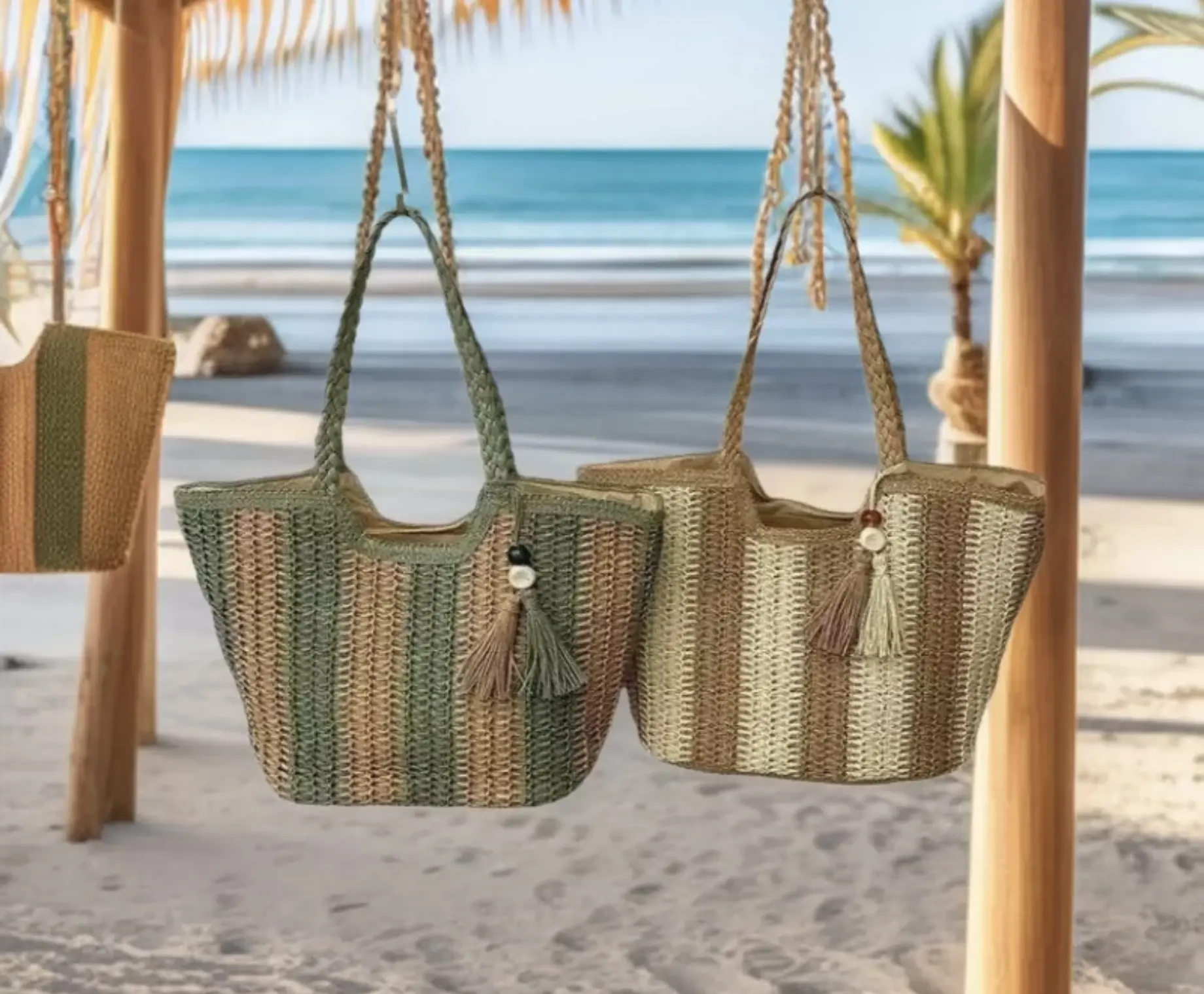 Large Capacity Woven Basket Bag for Women, 2025 New Model, Beach, Seaside Vacation, Shoulder Bag, Fashion Woven, Commuter Tote Bag