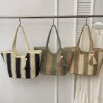 Large Capacity Woven Basket Bag for Women, 2025 New Model, Beach, Seaside Vacation, Shoulder Bag, Fashion Woven, Commuter Tote Bag