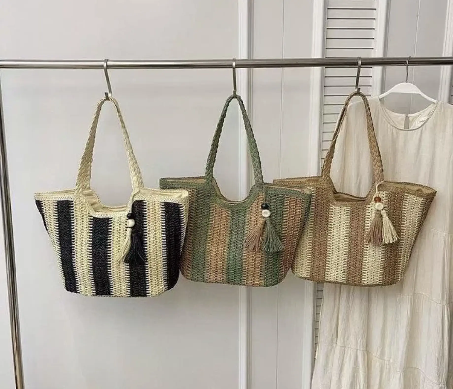 Large Capacity Woven Basket Bag for Women, 2025 New Model, Beach, Seaside Vacation, Shoulder Bag, Fashion Woven, Commuter Tote Bag