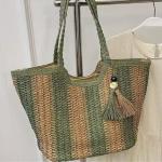 Large Capacity Woven Basket Bag for Women, 2025 New Model, Beach, Seaside Vacation, Shoulder Bag, Fashion Woven, Commuter Tote Bag