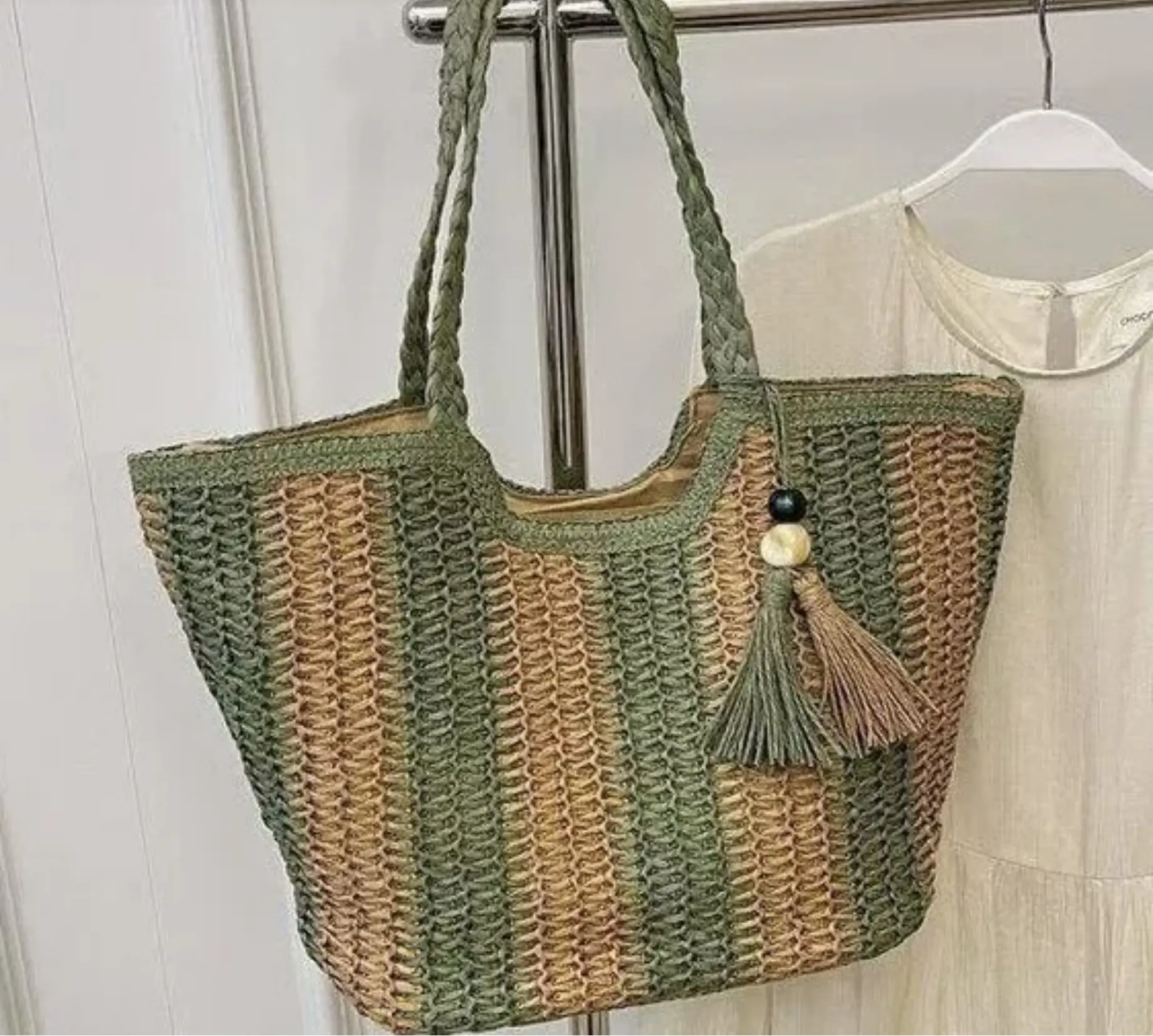 Large Capacity Woven Basket Bag for Women, 2025 New Model, Beach, Seaside Vacation, Shoulder Bag, Fashion Woven, Commuter Tote Bag